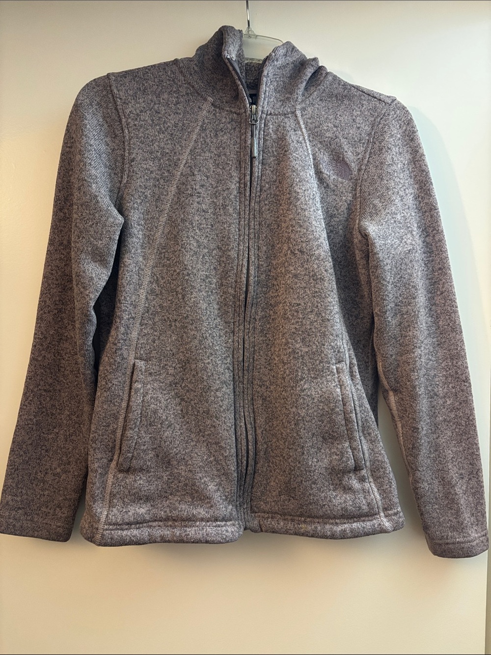 The North Face Women's full fleece Zip Jacket sweatshirt in Heather Taupe